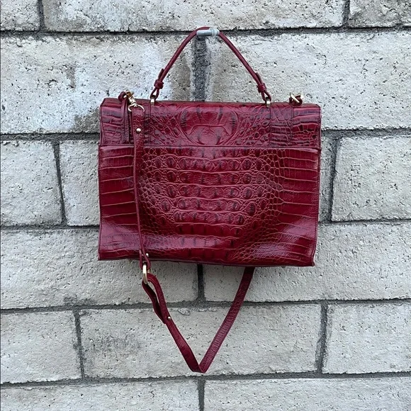 Elegant Brahmin Red Crocodile-Embossed Leather Handbag - Picture 3 of 13
